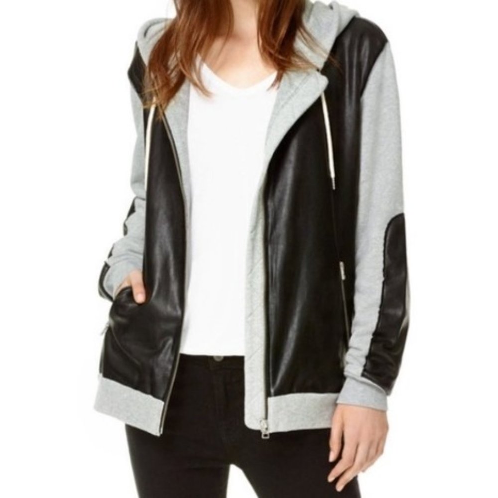 Wilfred Free Faux leather & Grey Hoodie Jacket